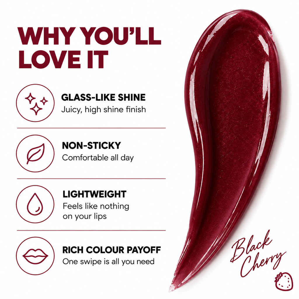 Black Cherry | High Shine Lip Gloss | Juicy Nourishing Formula | 5.5 ml