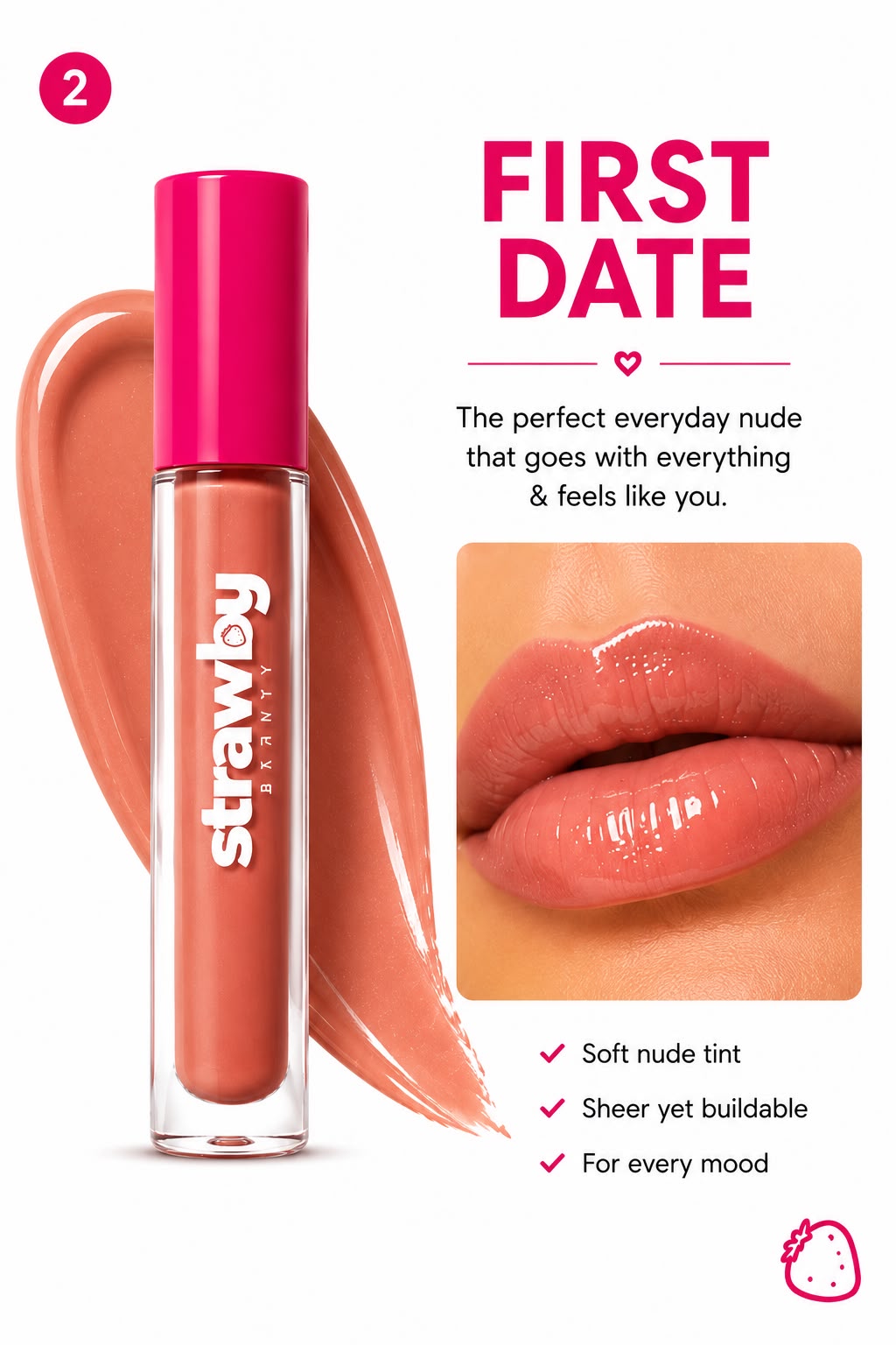 First Date | High Shine Nude Lip Gloss | Juicy Nourishing Formula | 5.5 ml