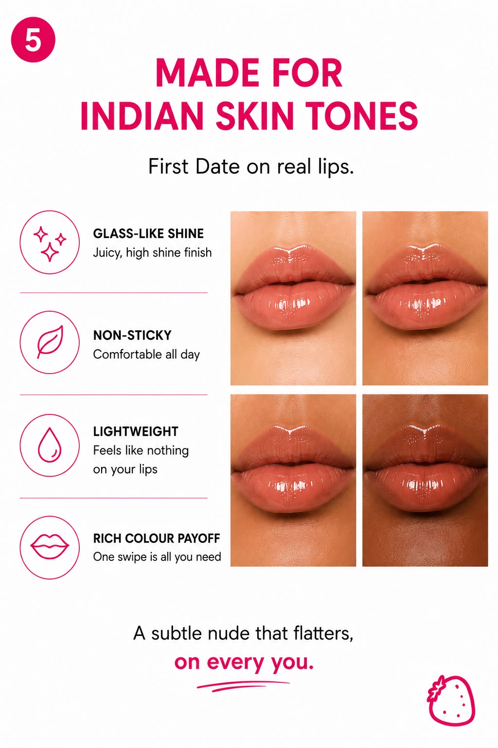 First Date | High Shine Nude Lip Gloss | Juicy Nourishing Formula | 5.5 ml