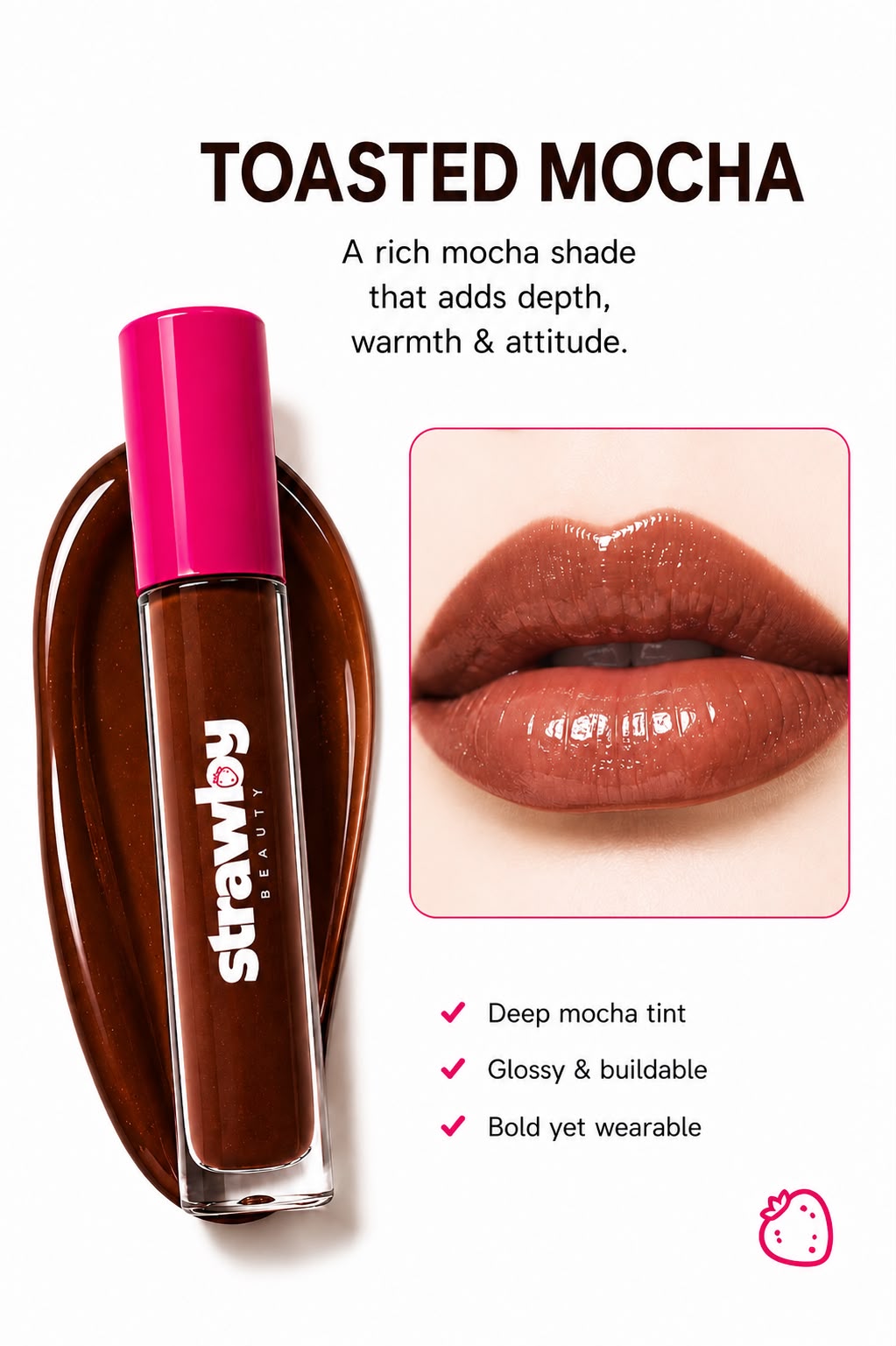 Toasted Mocha | High Shine Brown Lip Gloss | Juicy Nourishing Formula | 5.5 ml